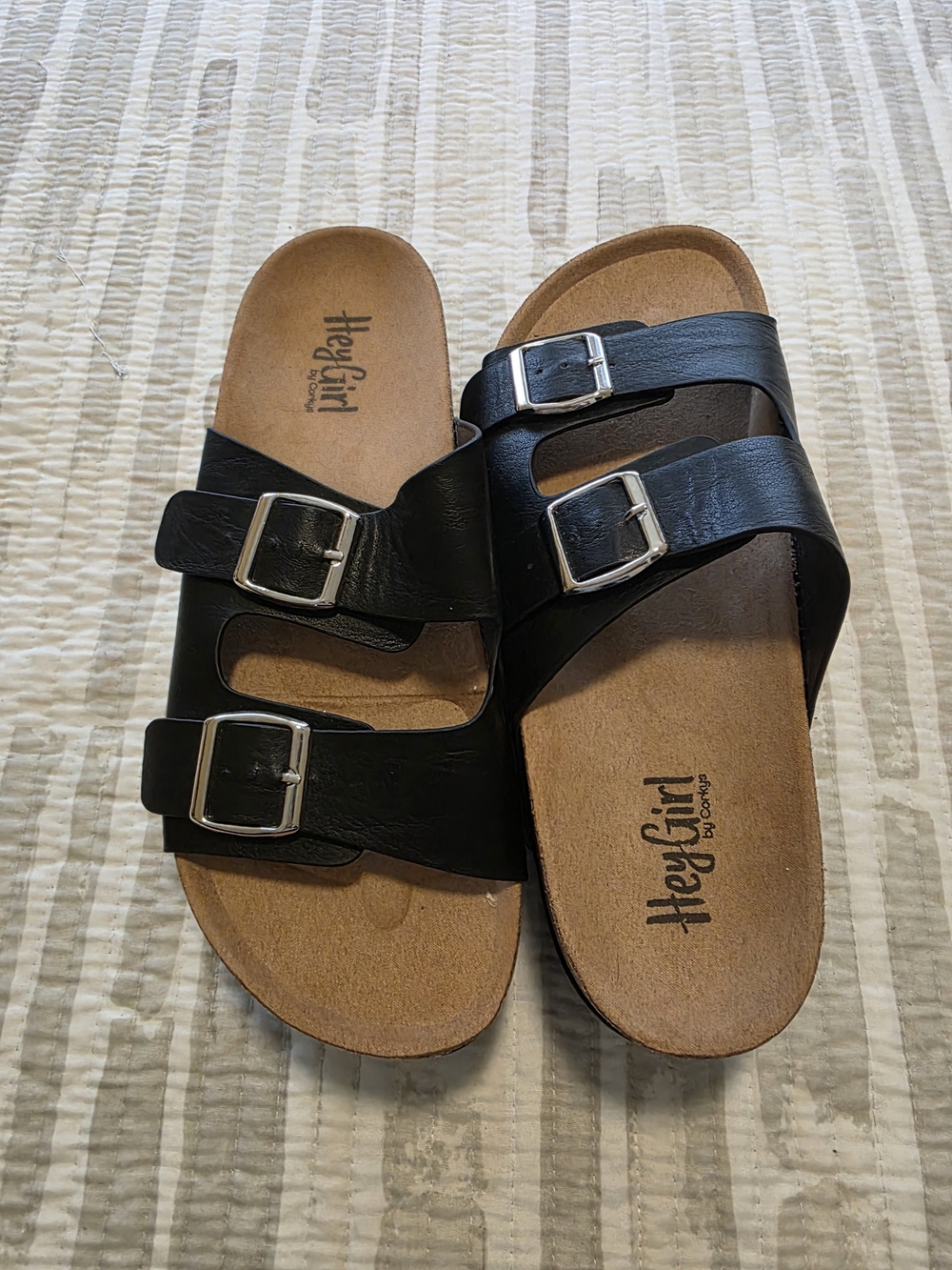 Corkys Black Double-Buckle Platform Slide Sandals